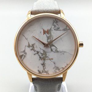 MVMT Boulevard Watch Unisex 38mm Marbled Gray Dial Leather Band New Battery